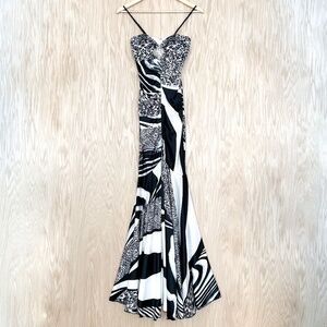 Cache Embellished Leopard Zebra Mermaid Prom Dress